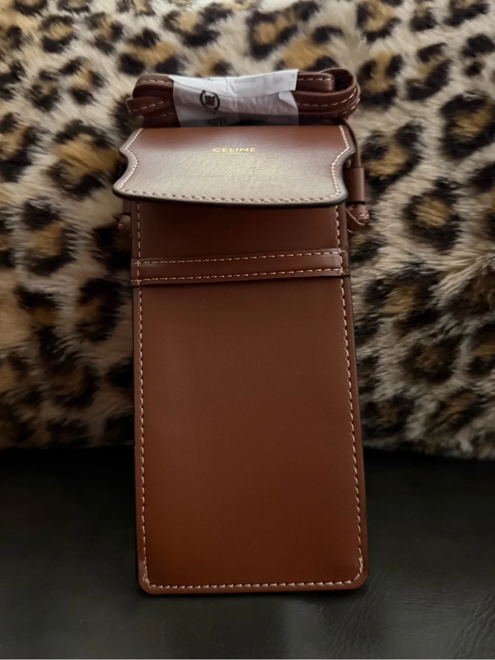 Celine Brown Leather sunglasses/Phone Crossbody Pouch with Gold Logo